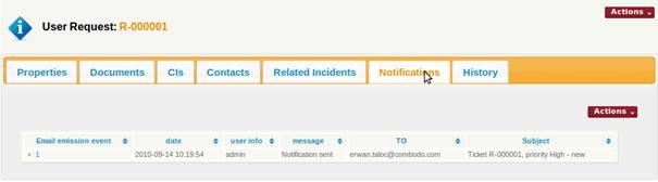 Notifications tab on ticket Notifications tab on ticket
