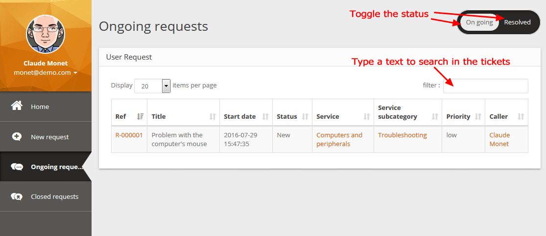 List on-going requests   List on-going requests
