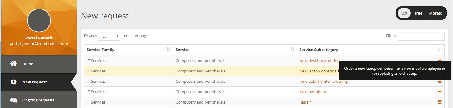New Request Select New Request Select