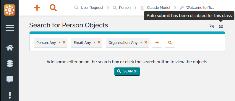 Auto Search deactivated icon Auto Search deactivated icon