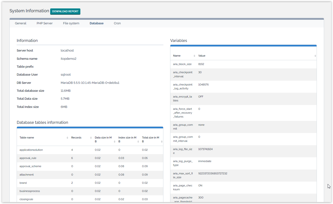  System Information Database tab