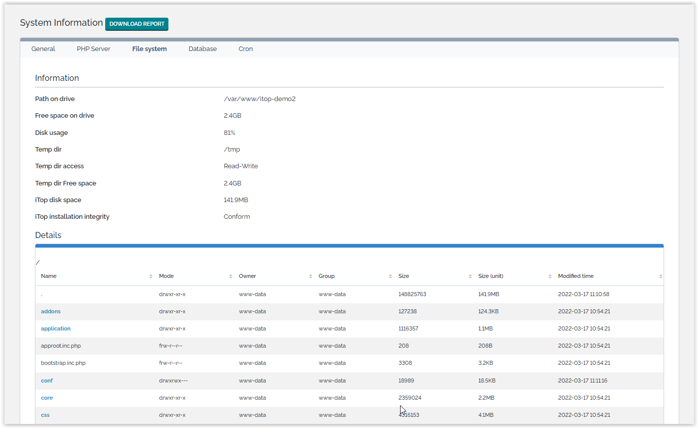  System Information File System tab