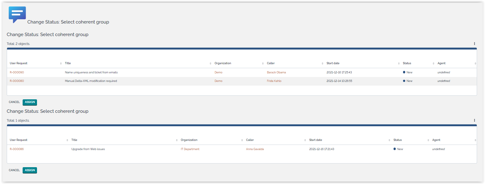 Tickets are grouped by coherency Tickets are grouped by coherency