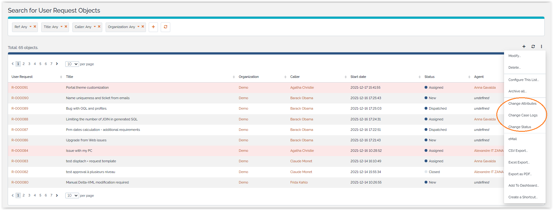 Select list of tickets Select list of tickets