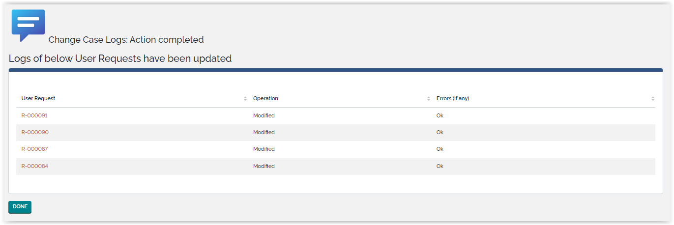 Fill case logs Fill case logs