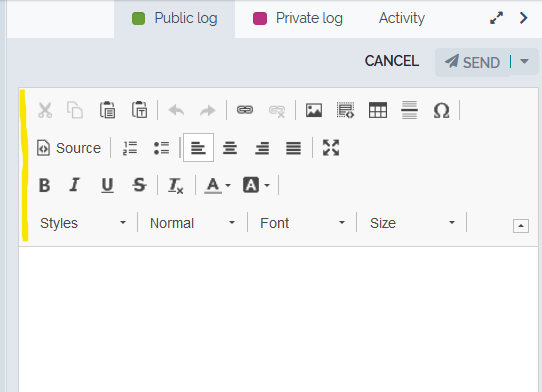 HTML field with toolbar opened HTML field with toolbar opened