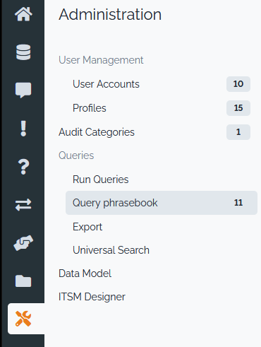 Query phrasebook menu Query phrasebook menu