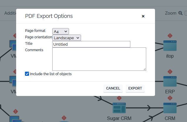 Export as PDF dialog-box Export as PDF dialog-box
