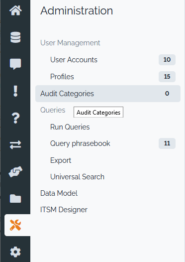 Audit Category menu Audit Category menu