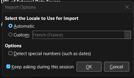 Import options window Import options window