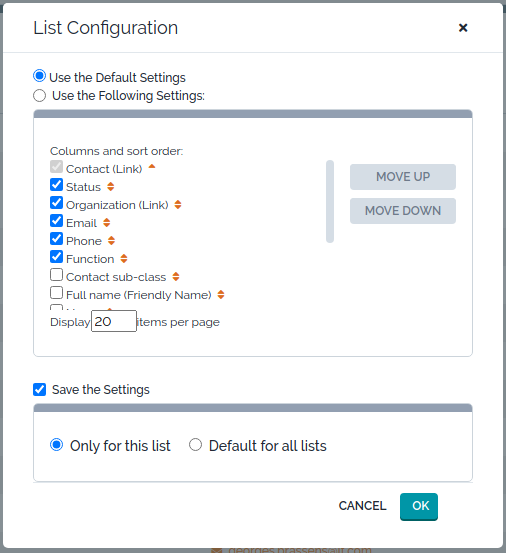 List Configuration Dialog List Configuration Dialog