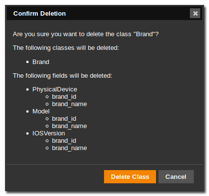 Delete Class Dialog Delete Class Dialog