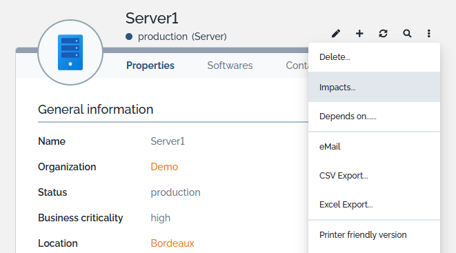 "Impacts..." popup menu action "Impacts..." popup menu action