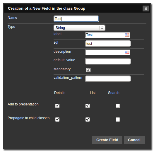 New Field Dialog New Field Dialog