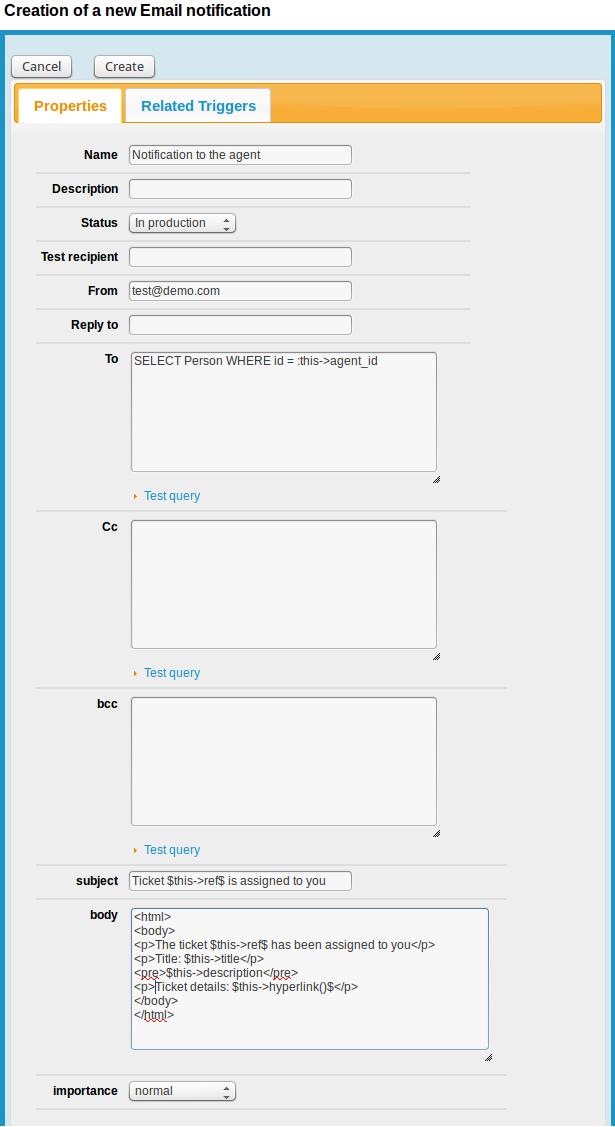 New Action form New Action form