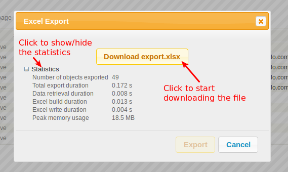 Excel export statistics Excel export statistics