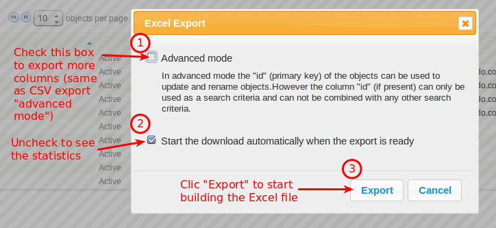 Excel Export options Excel Export options