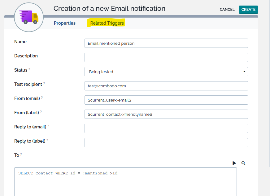 New Action form New Action form
