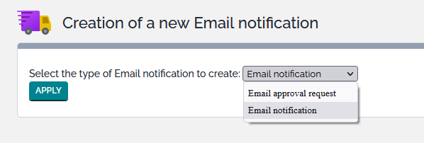 Email actions type selector Email actions type selector