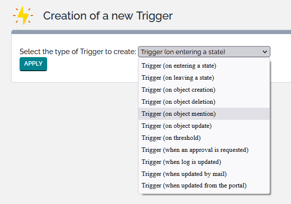 Pick the type of Trigger to create Pick the type of Trigger to create