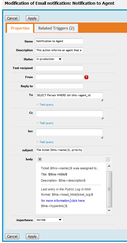 New Action form New Action form
