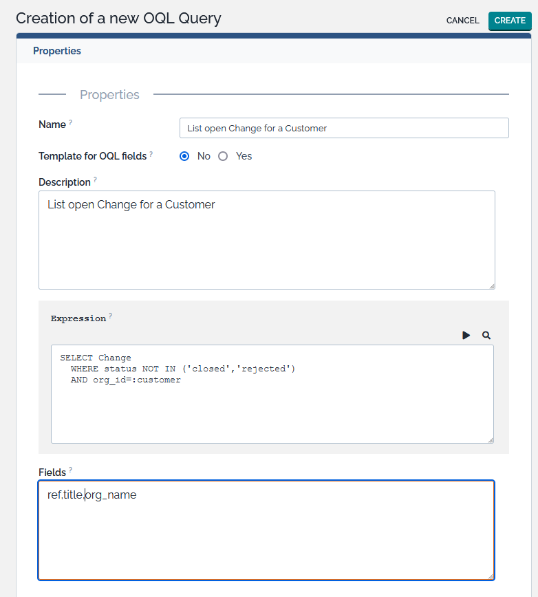 Form to create a new Query Form to create a new Query