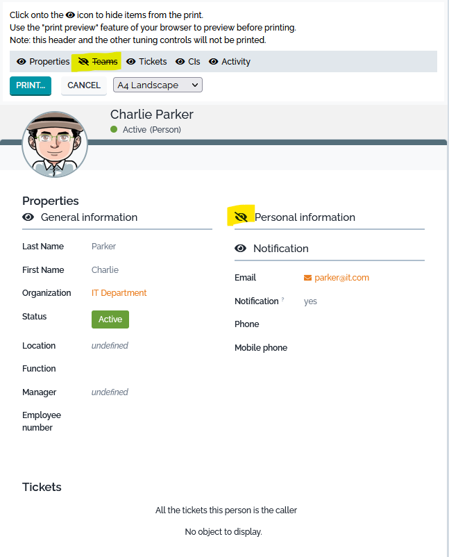Configure the print output Configure the print output