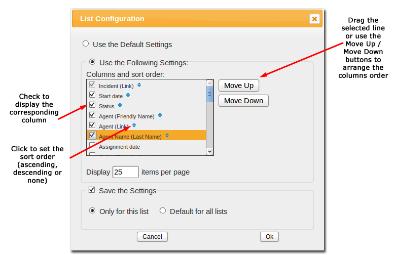 List Configuration Dialog List Configuration Dialog
