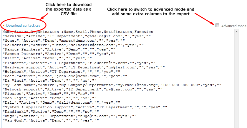 Interactive CSV export Interactive CSV export