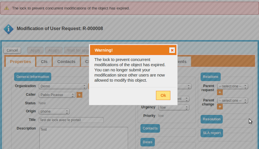 Lock lost, popup message Lock lost, popup message