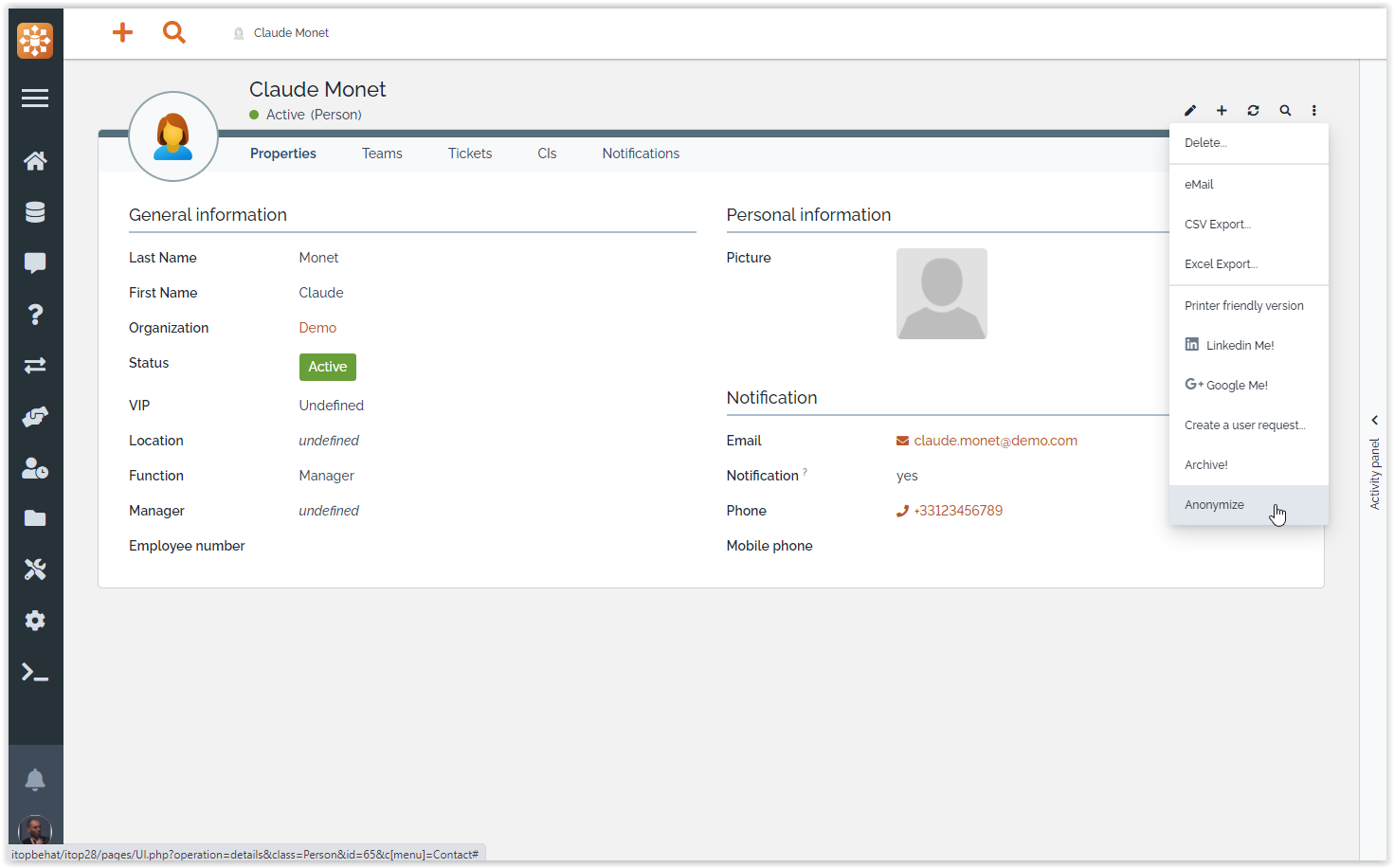 Anonymize One Contact Anonymize One Contact