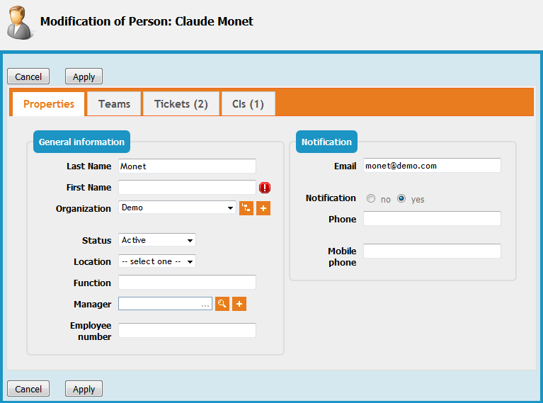 Form for modifying an Person Form for modifying an Person