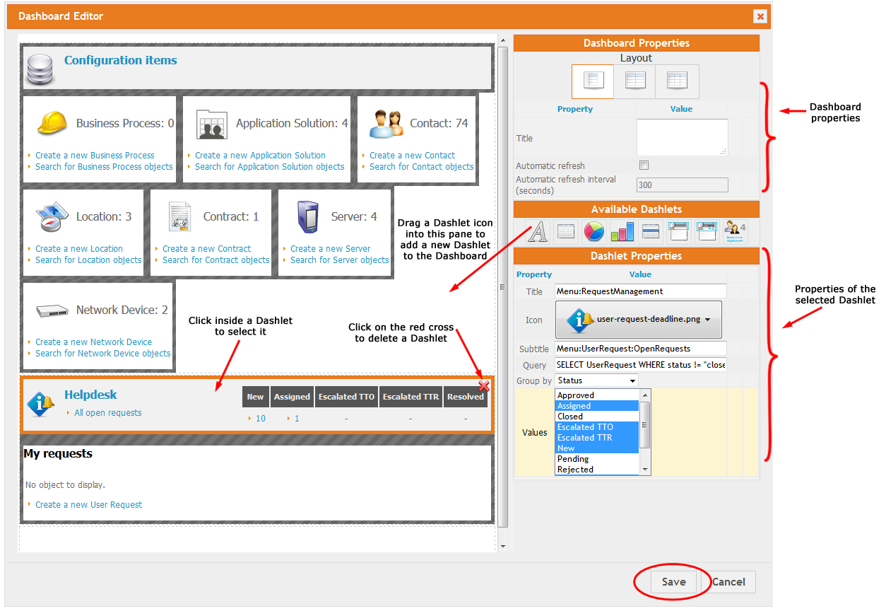 Dashboard editor dialog Dashboard editor dialog