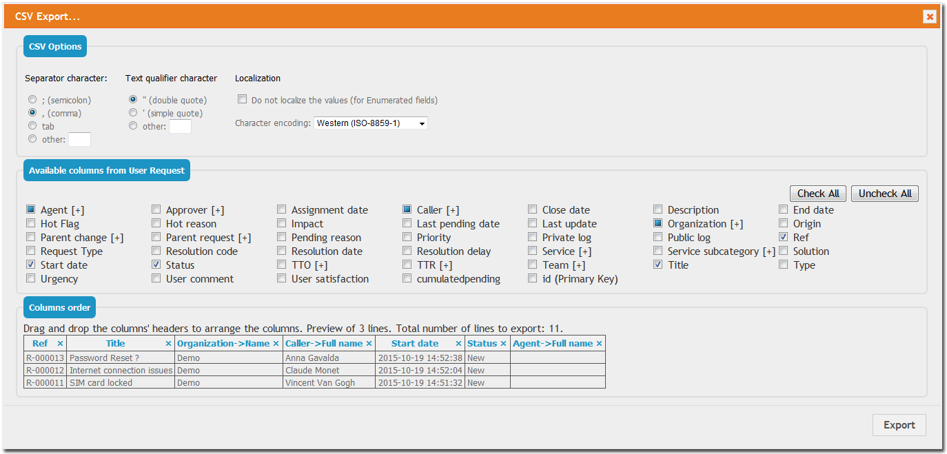 Interactive CSV export Interactive CSV export