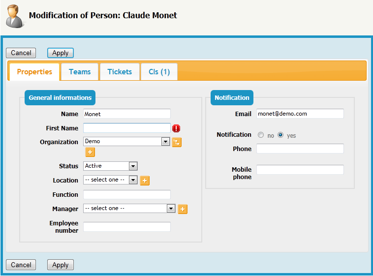 Form for modifying an Person Form for modifying an Person