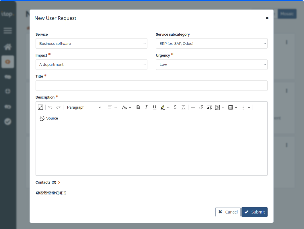 Request creation form Request creation form
