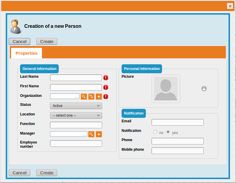 New Person Popup Dialog New Person Popup Dialog