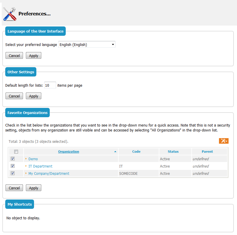 User Preferences User Preferences
