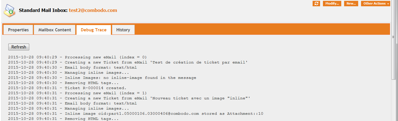 Debug trace tab Debug trace tab