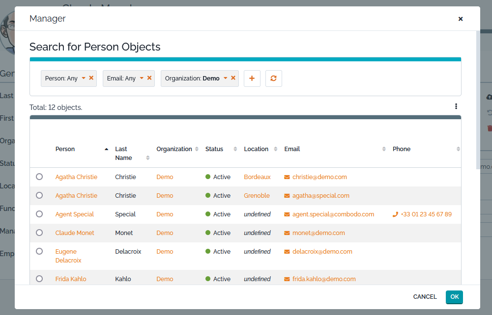 Popup dialog to search for Persons Popup dialog to search for Persons