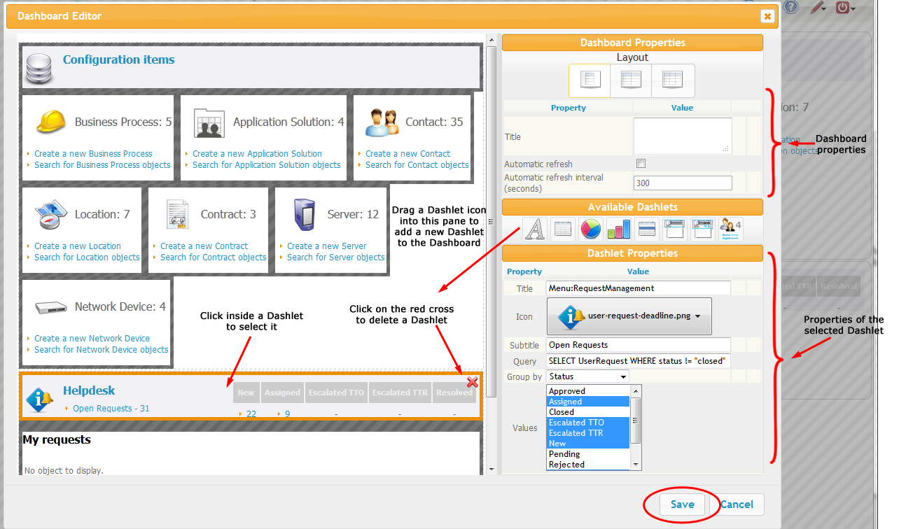 Dashboard editor dialog Dashboard editor dialog