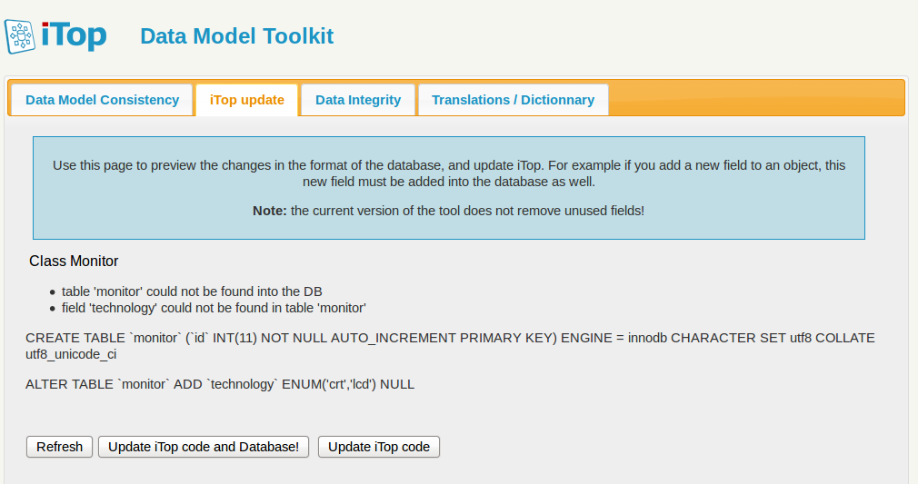Updating the database schema with the toolkit Updating the database schema with the toolkit