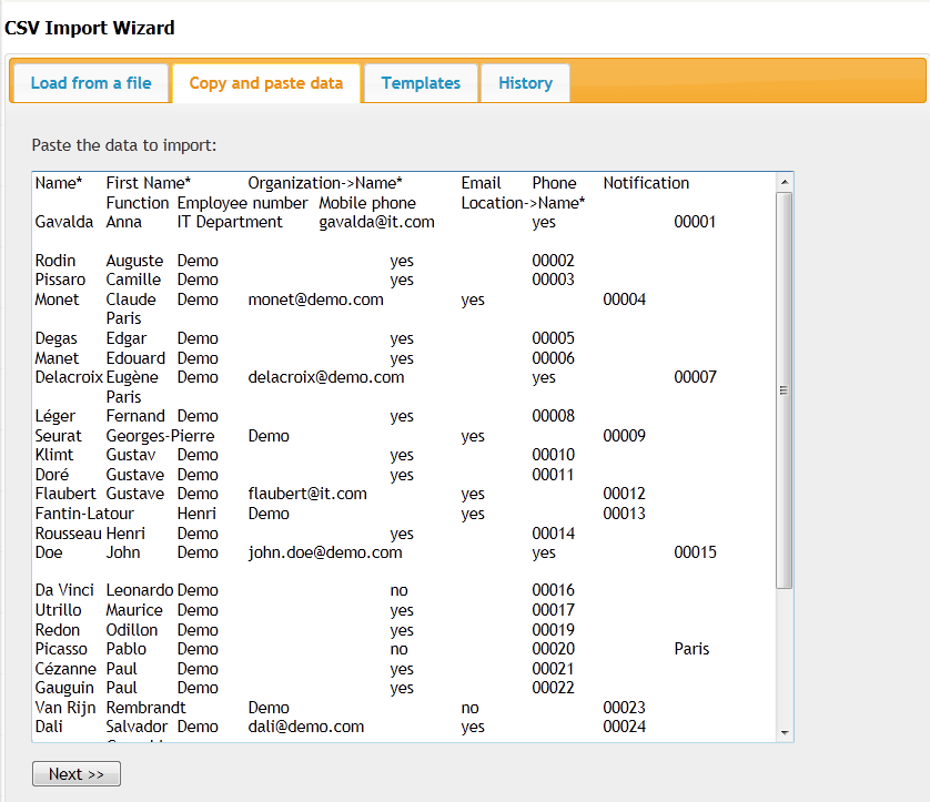 Copy and paste data Copy and paste data