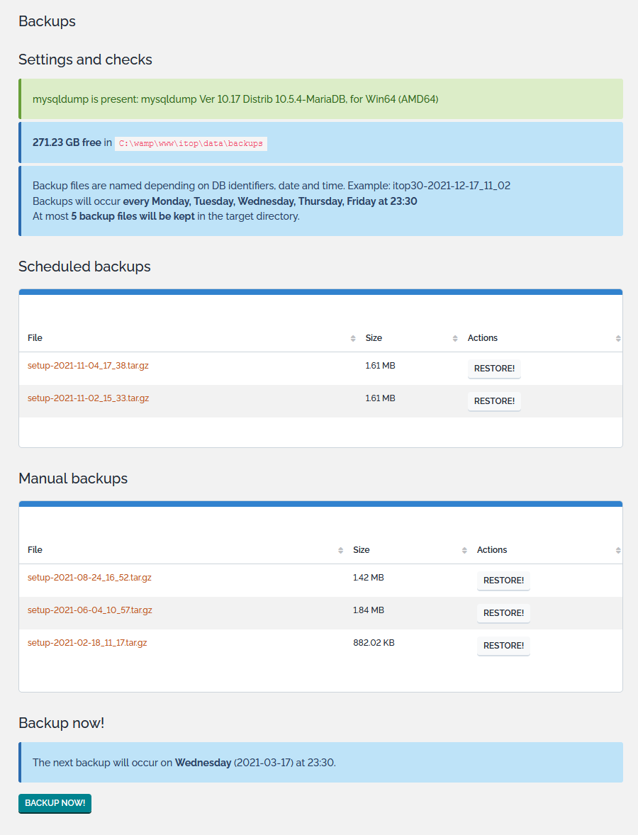Backup page Backup page