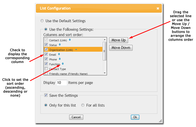 List Configuration Dialog List Configuration Dialog