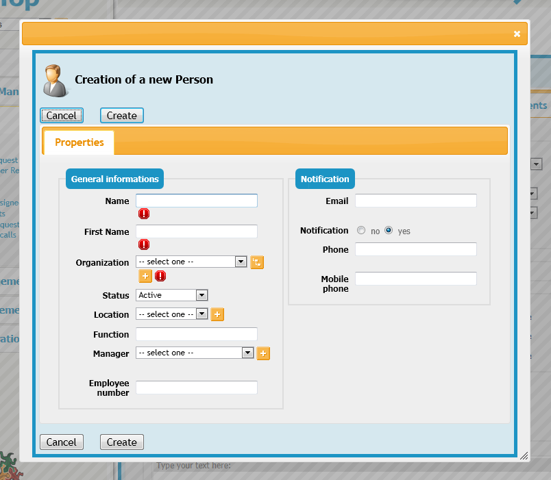 New Person Popup Dialog New Person Popup Dialog