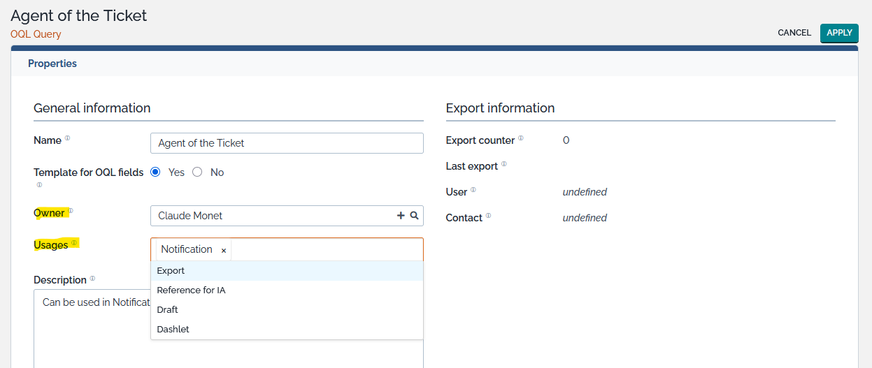 OQL Query edition screen OQL Query edition screen
