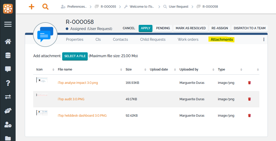 Ticket Attachments tab Ticket Attachments tab