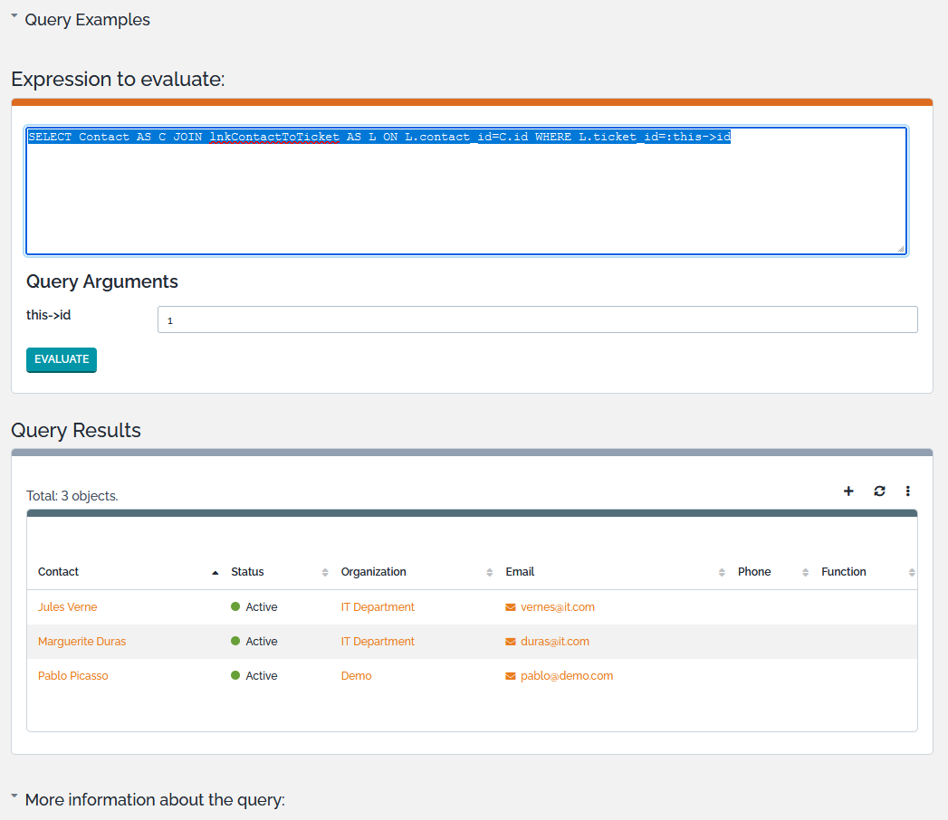 Run Query screen Run Query screen