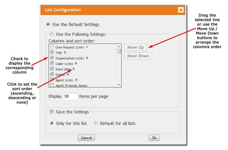 List Configuration Dialog List Configuration Dialog
